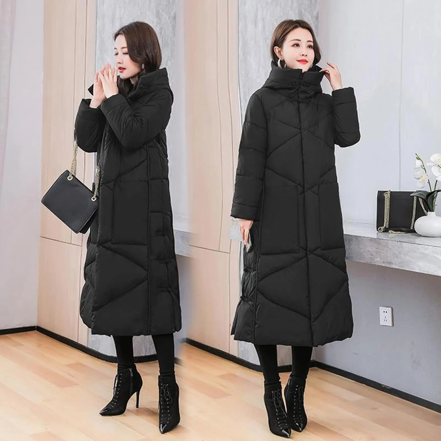 Women Long Puffer Coat Packable Down Jacket Lightweight Parkas Jacket Oversized Water-Resistant Thicken Hooded Insulated Coat