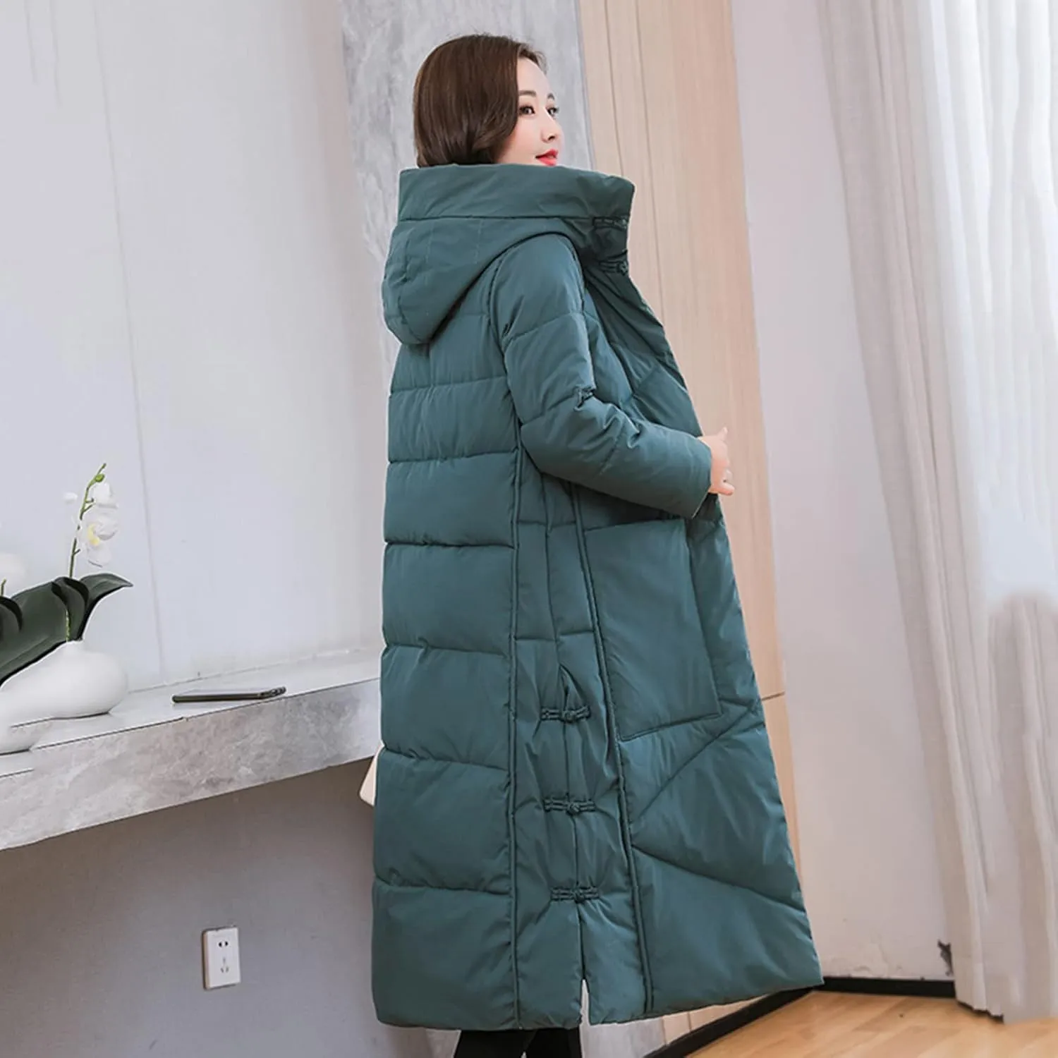 Women Long Puffer Coat Packable Down Jacket Lightweight Parkas Jacket Oversized Water-Resistant Thicken Hooded Insulated Coat