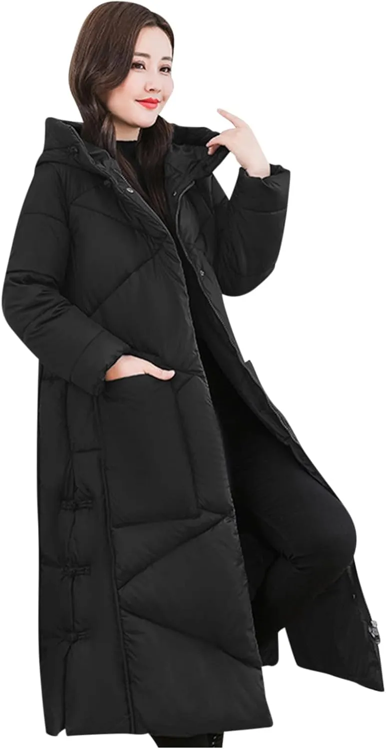 Women Long Puffer Coat Packable Down Jacket Lightweight Parkas Jacket Oversized Water-Resistant Thicken Hooded Insulated Coat