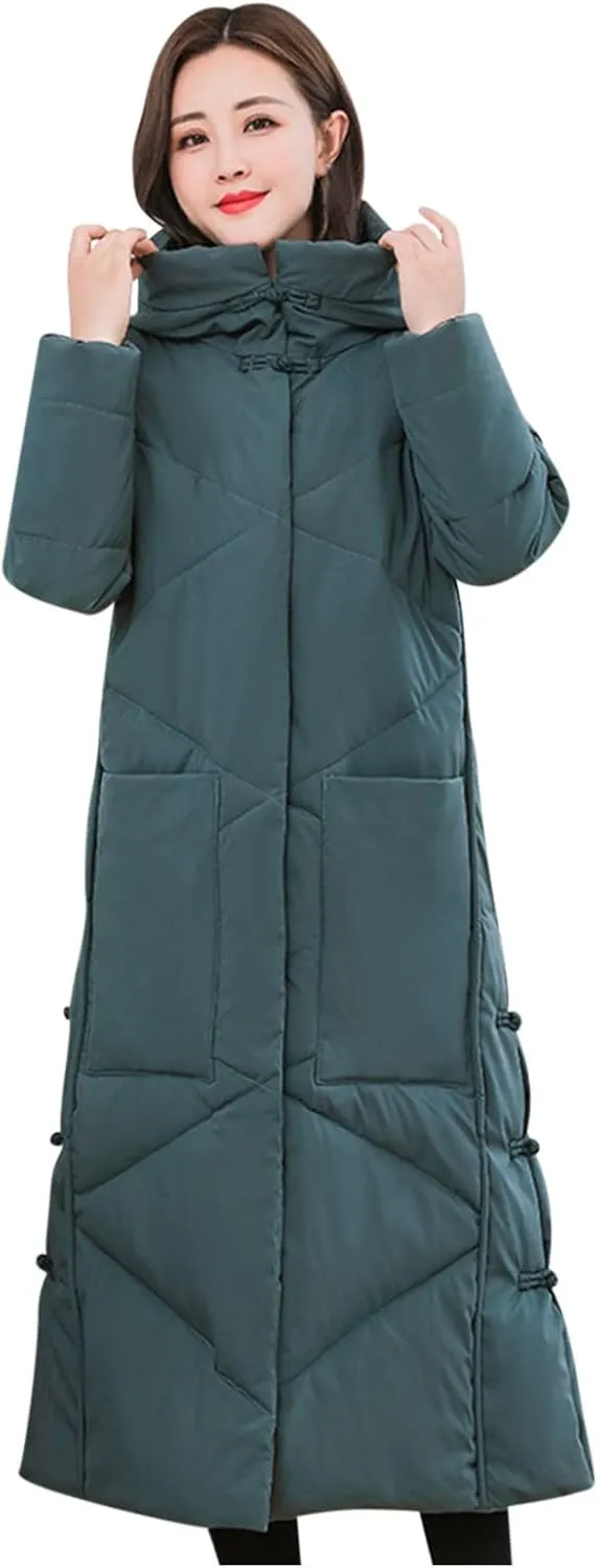 Women Long Puffer Coat Packable Down Jacket Lightweight Parkas Jacket Oversized Water-Resistant Thicken Hooded Insulated Coat