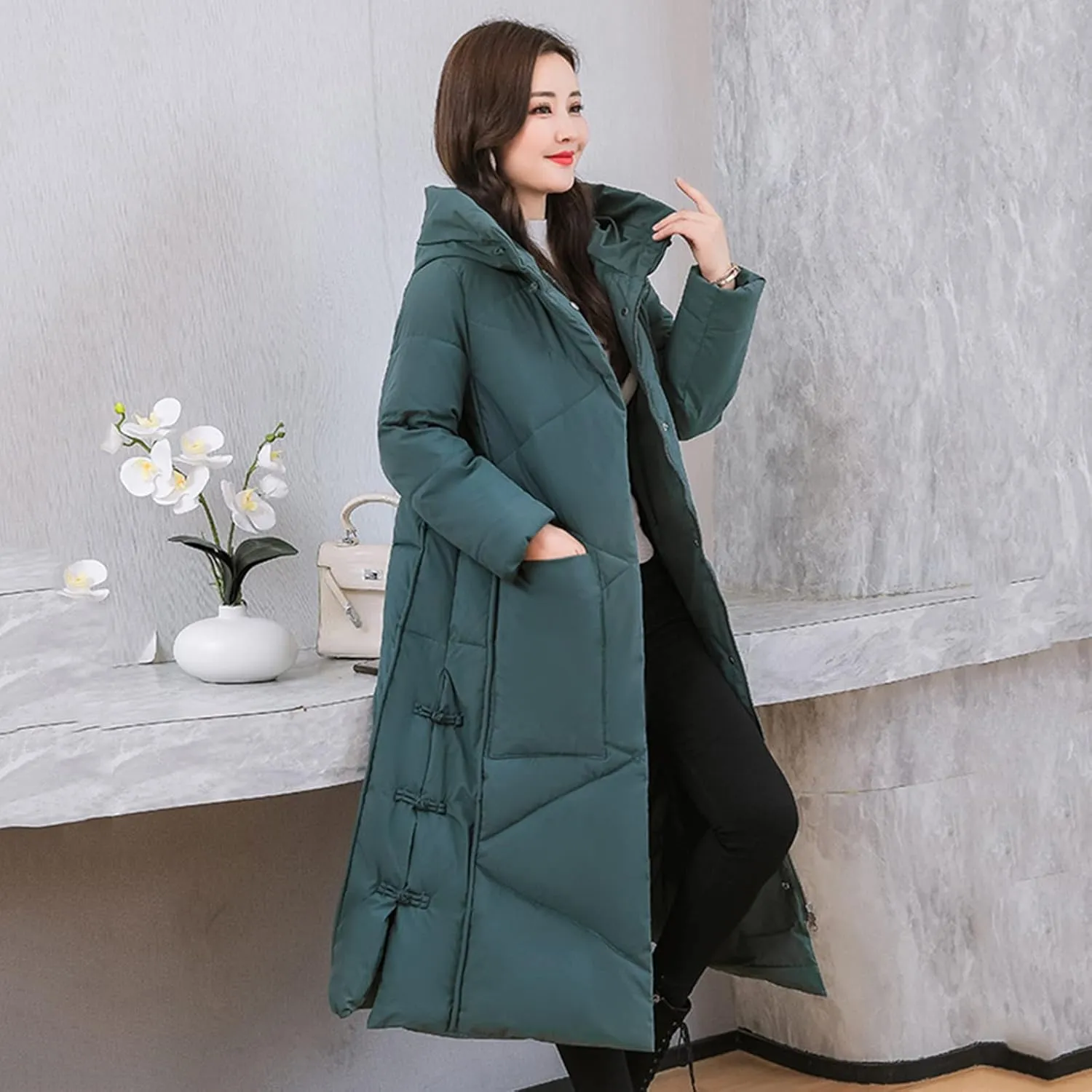 Women Long Puffer Coat Packable Down Jacket Lightweight Parkas Jacket Oversized Water-Resistant Thicken Hooded Insulated Coat