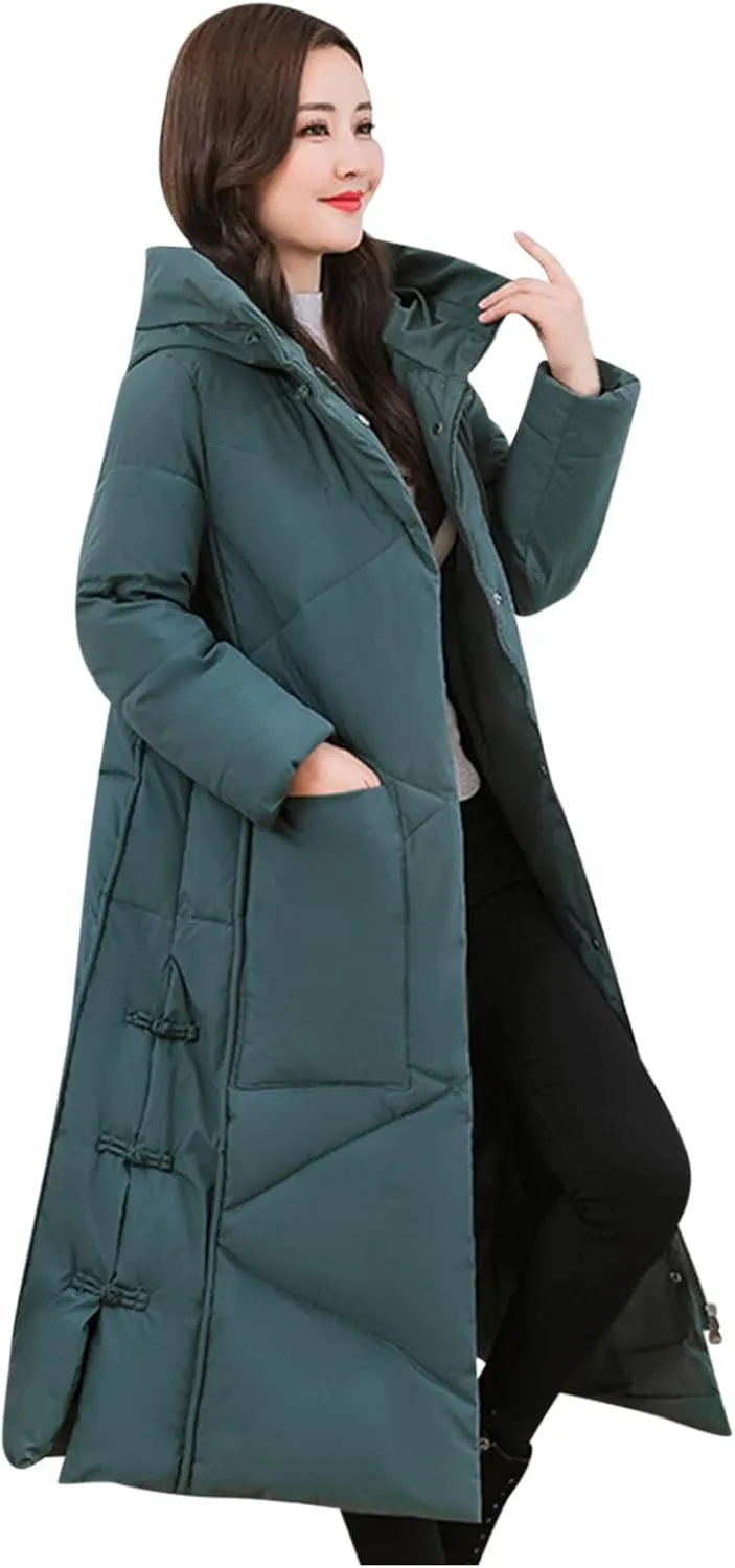 Women Long Puffer Coat Packable Down Jacket Lightweight Parkas Jacket Oversized Water-Resistant Thicken Hooded Insulated Coat