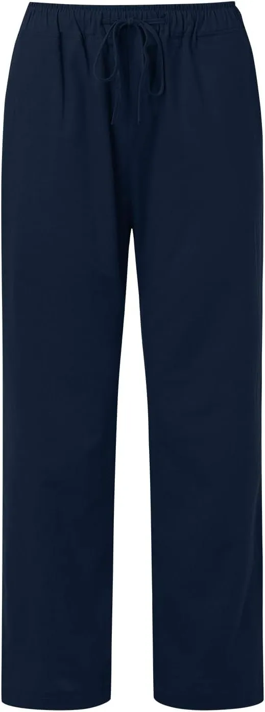 Womens Cotton Linen Summer Loose Flowy Pants Elastic Waisted Lounge Pants Slim-Fit Palazzo Pants Beach