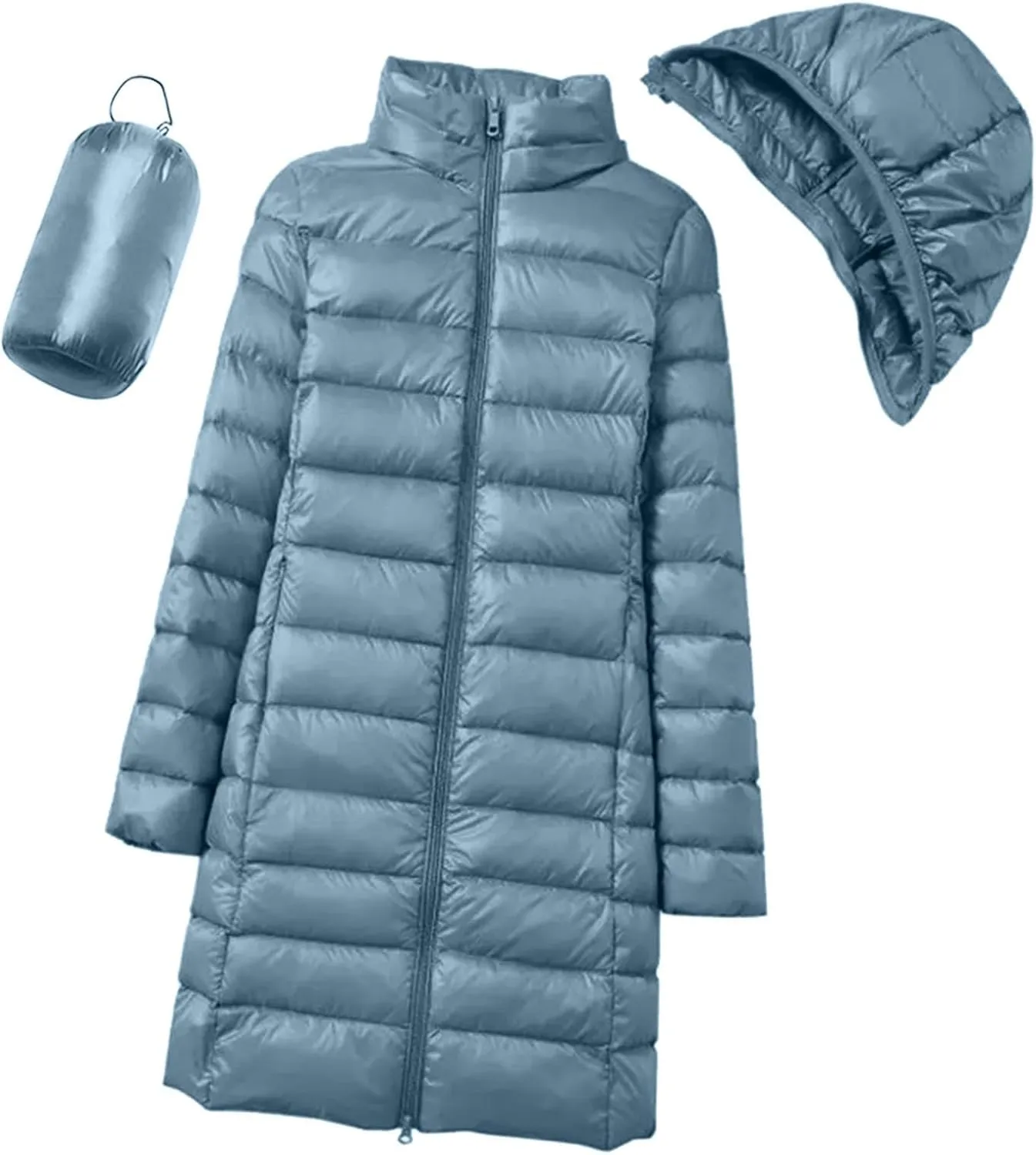 Womens Long Puffer Coat Packable Down Coat Ultralight Parkas Jacket Plus Size Zip Up Winter Hooded Insulated Coat