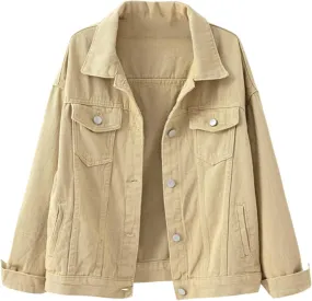 Womens Oversized Loose Trucker Jackets Button Down Classic Baggy Cropped Denim Jacket Trendy Soft Jackets Works