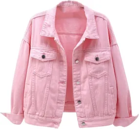 Womens Oversized Loose Trucker Jackets Button Down Classic Baggy Cropped Denim Jacket Trendy Soft Jackets Works