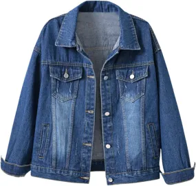 Womens Oversized Loose Trucker Jackets Button Down Classic Baggy Cropped Denim Jacket Trendy Soft Jackets Works