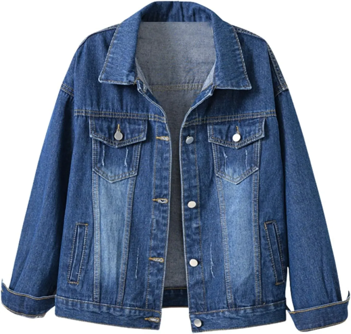 Womens Oversized Loose Trucker Jackets Button Down Classic Baggy Cropped Denim Jacket Trendy Soft Jackets Works