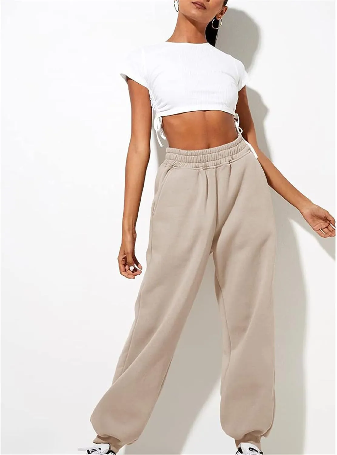 Womens Sweatpants 2024 Fall High Waisted Baggy Jogger Pants Trendy Lounge Trousers with Pockets Comfy Yoga Clothes