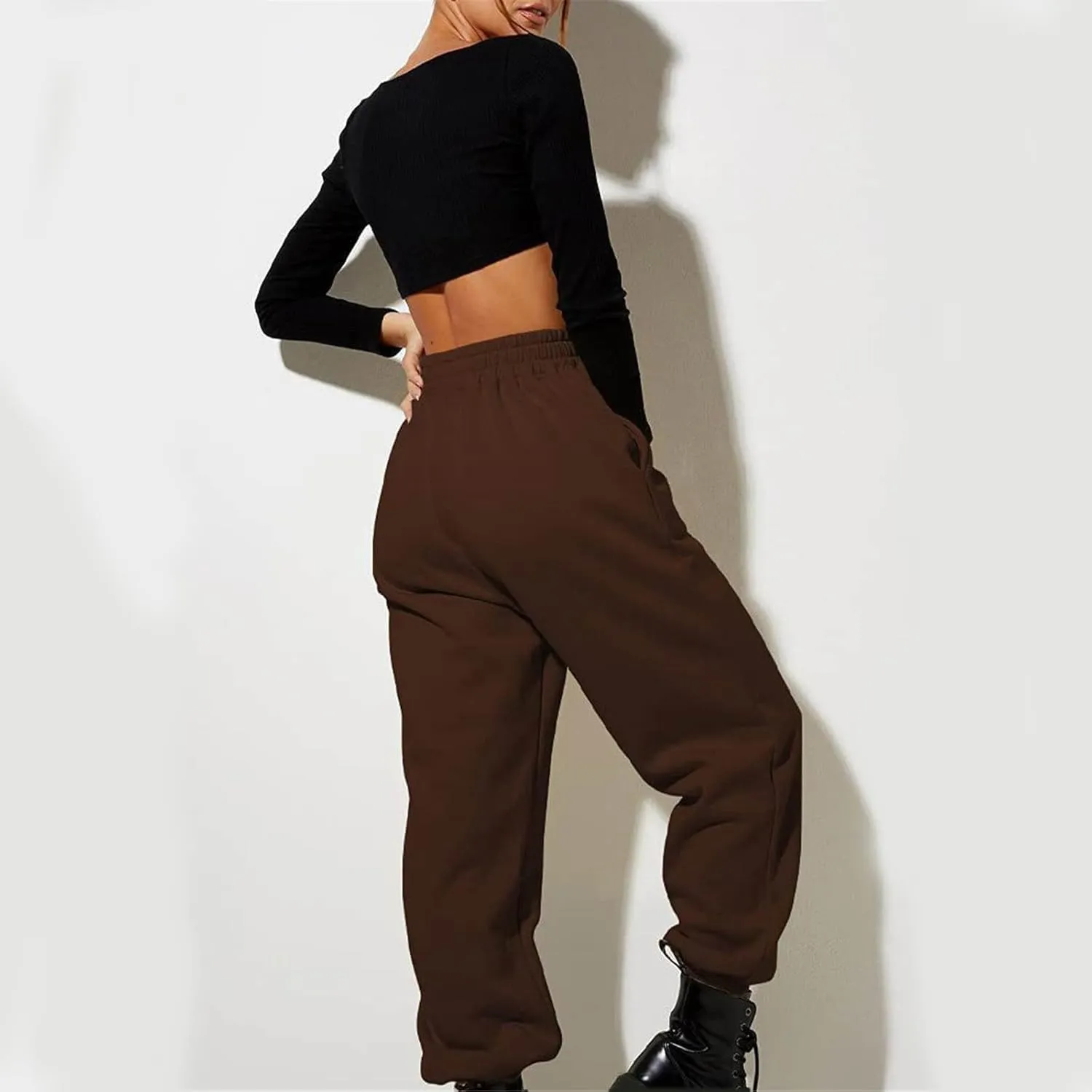 Womens Sweatpants 2024 Fall High Waisted Baggy Jogger Pants Trendy Lounge Trousers with Pockets Comfy Yoga Clothes
