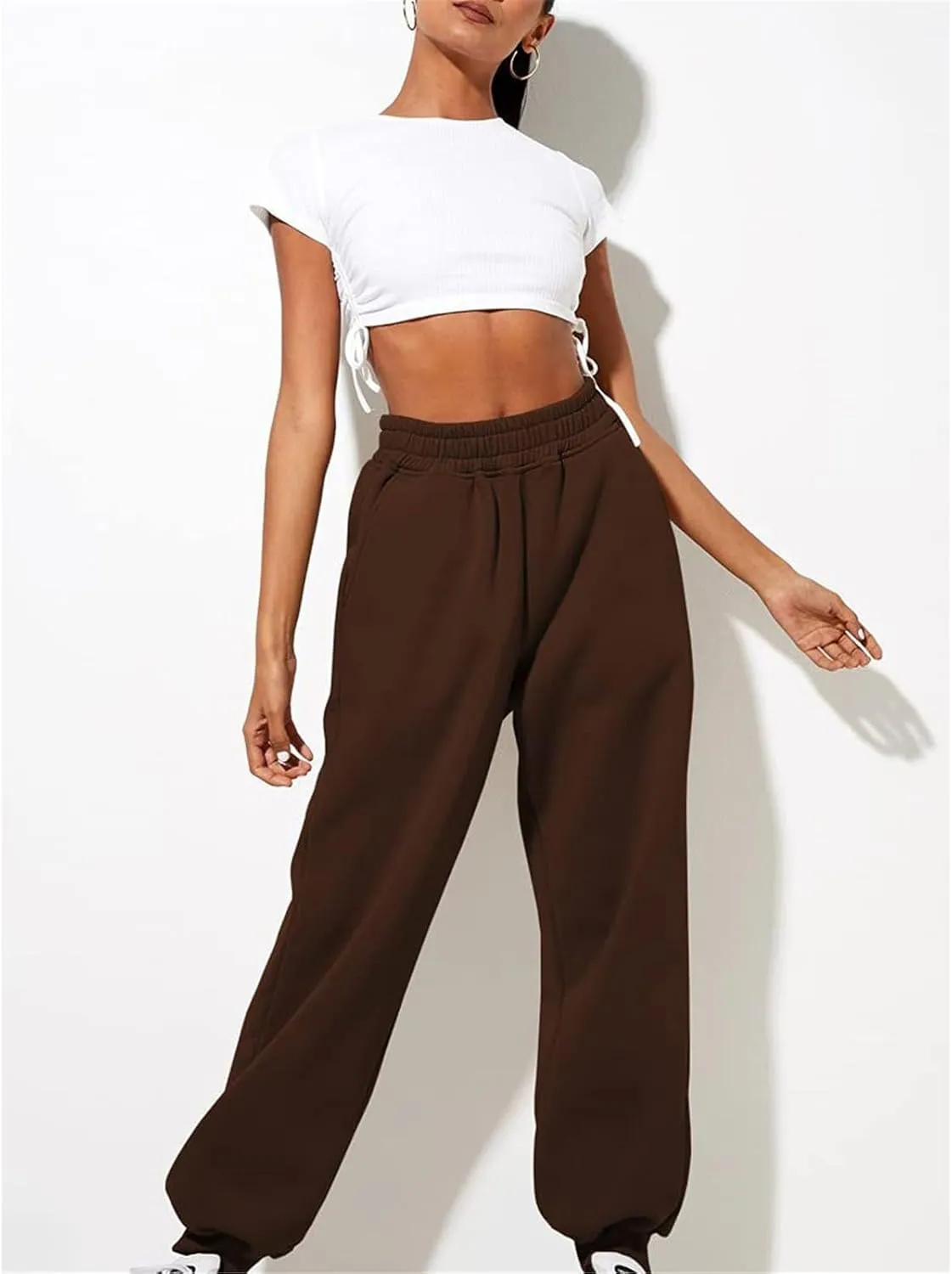 Womens Sweatpants 2024 Fall High Waisted Baggy Jogger Pants Trendy Lounge Trousers with Pockets Comfy Yoga Clothes