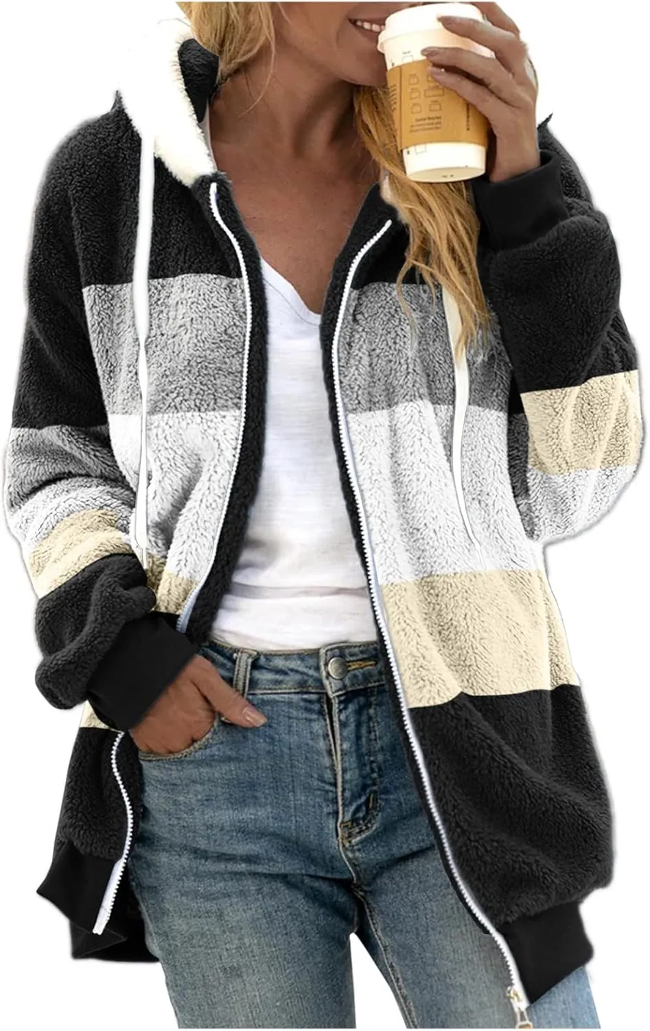 Womens Winter Coats Women's Thickened Overcoat Solid Color Splicing Warm Winter Lined Hoodie Snow Coat