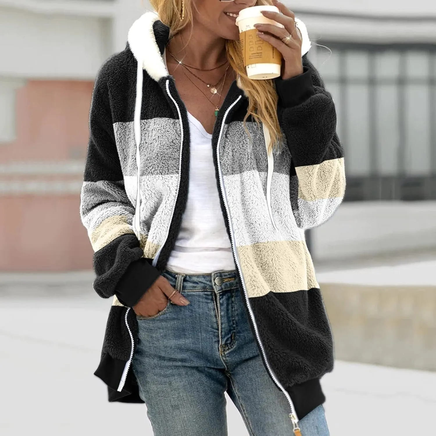 Womens Winter Coats Women's Thickened Overcoat Solid Color Splicing Warm Winter Lined Hoodie Snow Coat